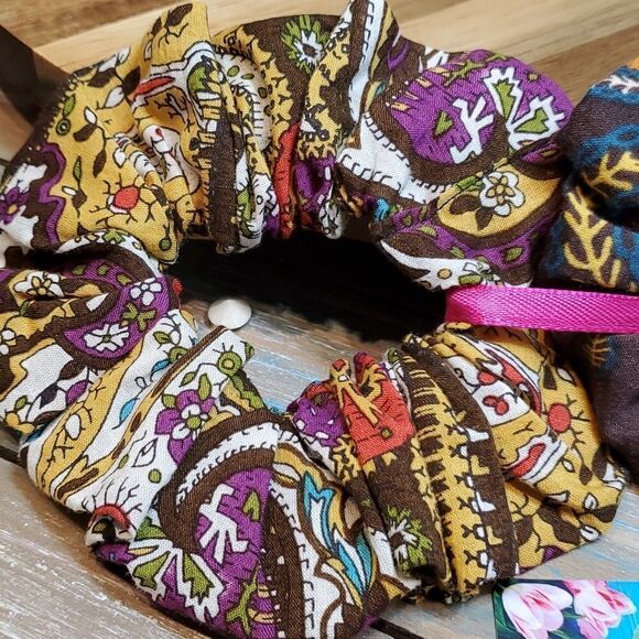 #6 Two Upcycled BoHo Floral Coordinating Hair Scrunchie Adult Handmade - Picture 2 of 3